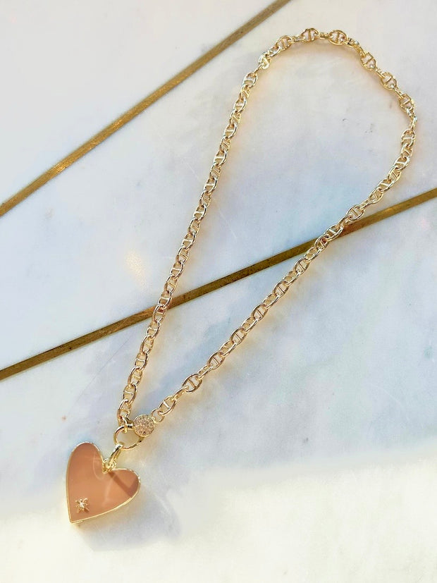 anchor link necklace with heart charm