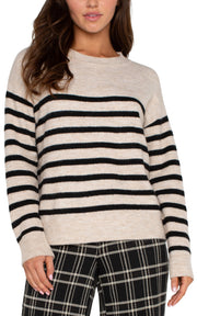 crew neck drop shoulder striped sweater