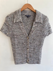 ribbed short sleeve polo cardigan
