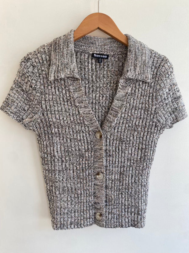 ribbed short sleeve polo cardigan