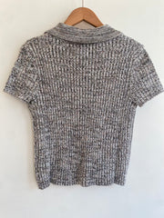ribbed short sleeve polo cardigan