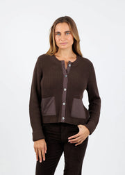 nylon 2 pocket button front shaker cardie