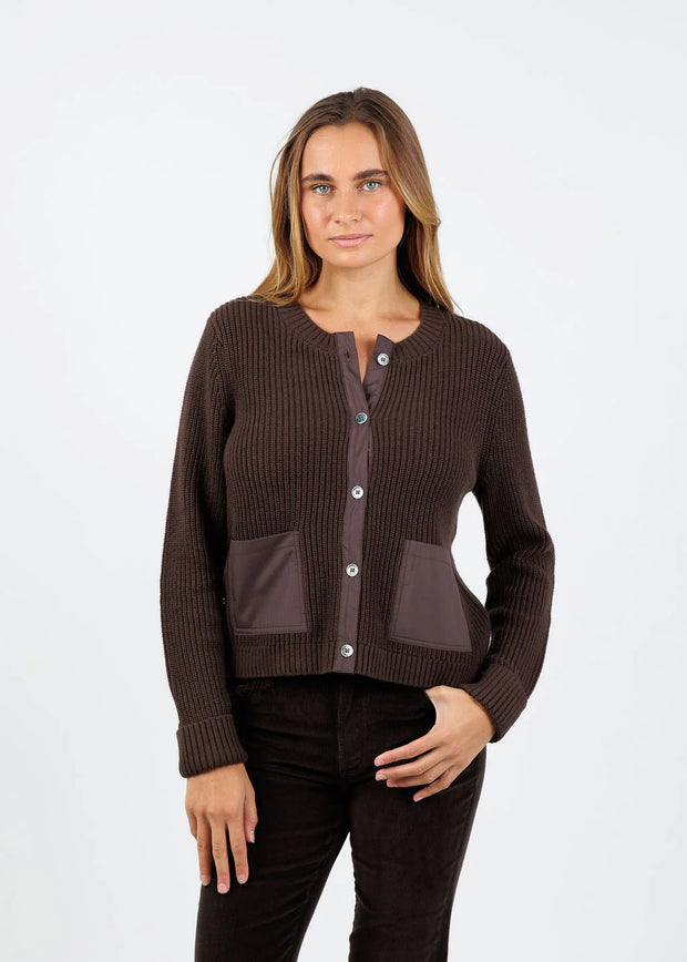 nylon 2 pocket button front shaker cardie