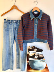 striped denim trim jacket