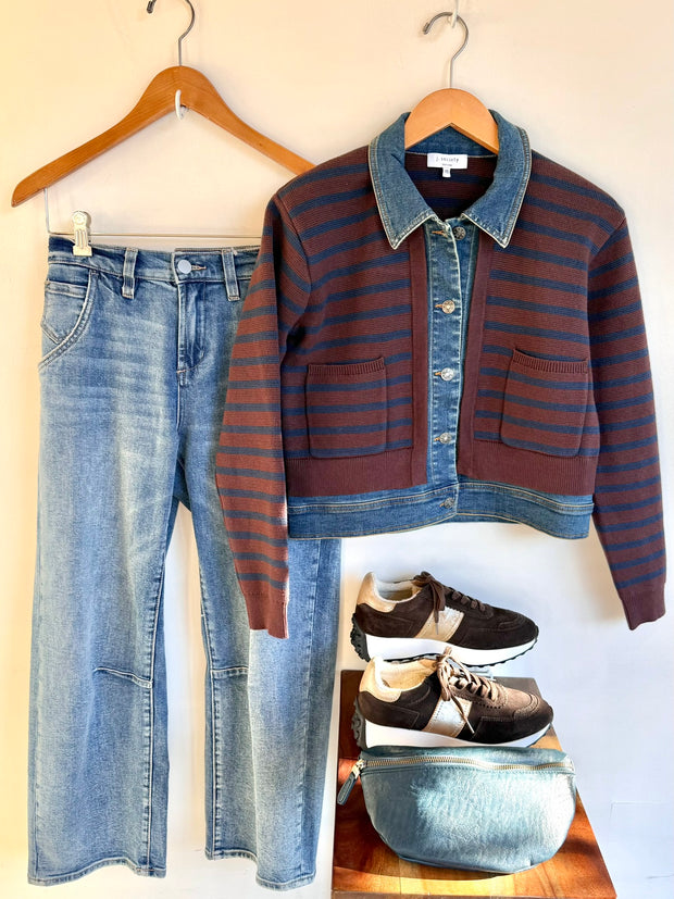 striped denim trim jacket