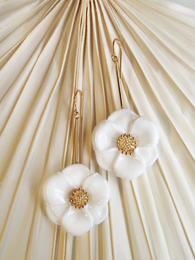 big white flower earrings