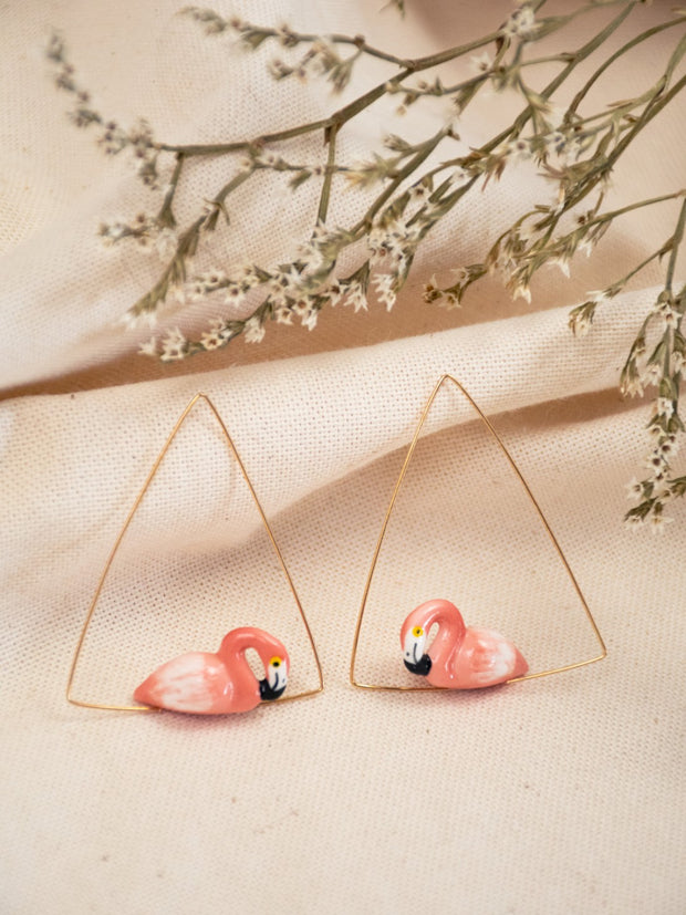 flamingo triangle earrings