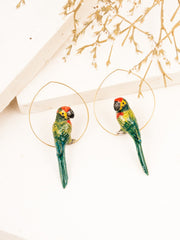 green parrot earrings