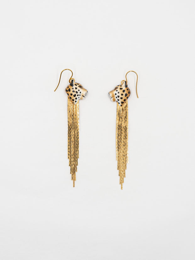 leopard fringe earrings