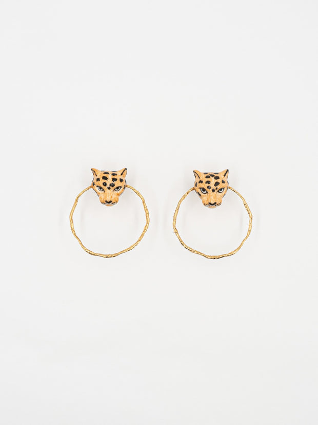 leopard head round earrings