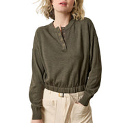 elastic waist henley sweater