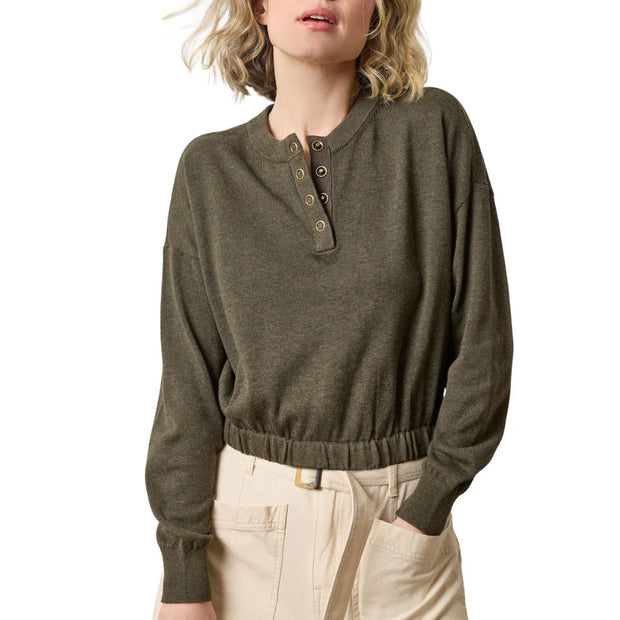 elastic waist henley sweater