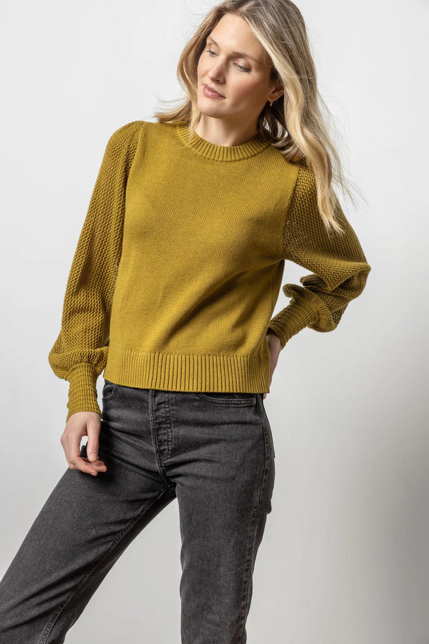 pointelle crewneck sweater