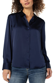 long sleeve button front woven shirt