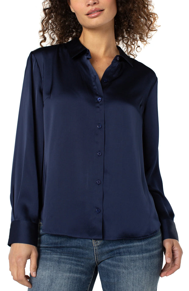 long sleeve button front woven shirt