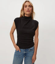 amara mock neck power shoulder top