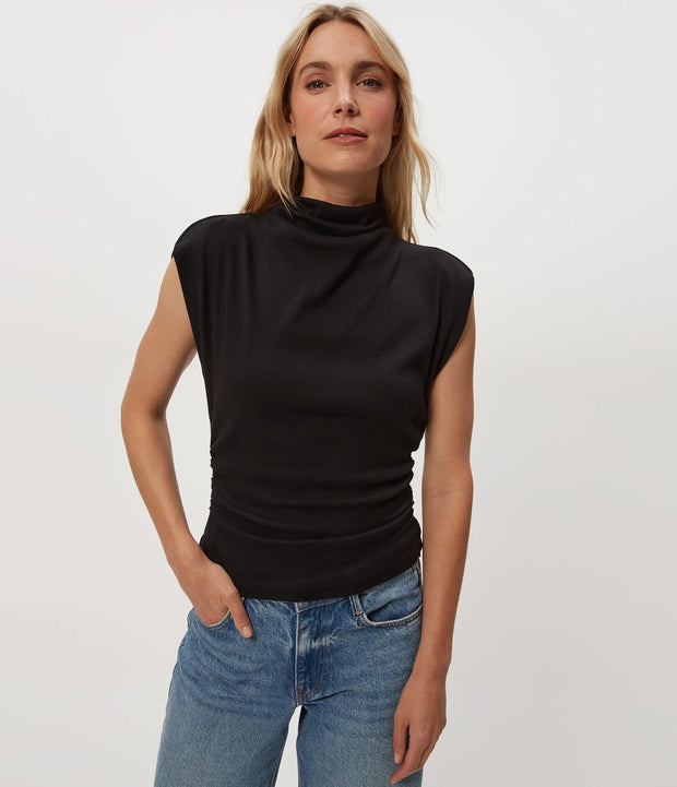 amara mock neck power shoulder top