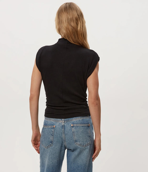 amara mock neck power shoulder top