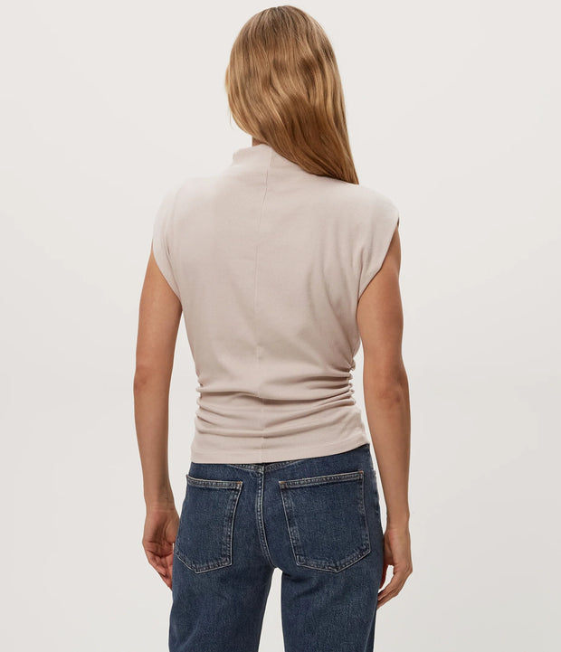 amara mock neck power shoulder top