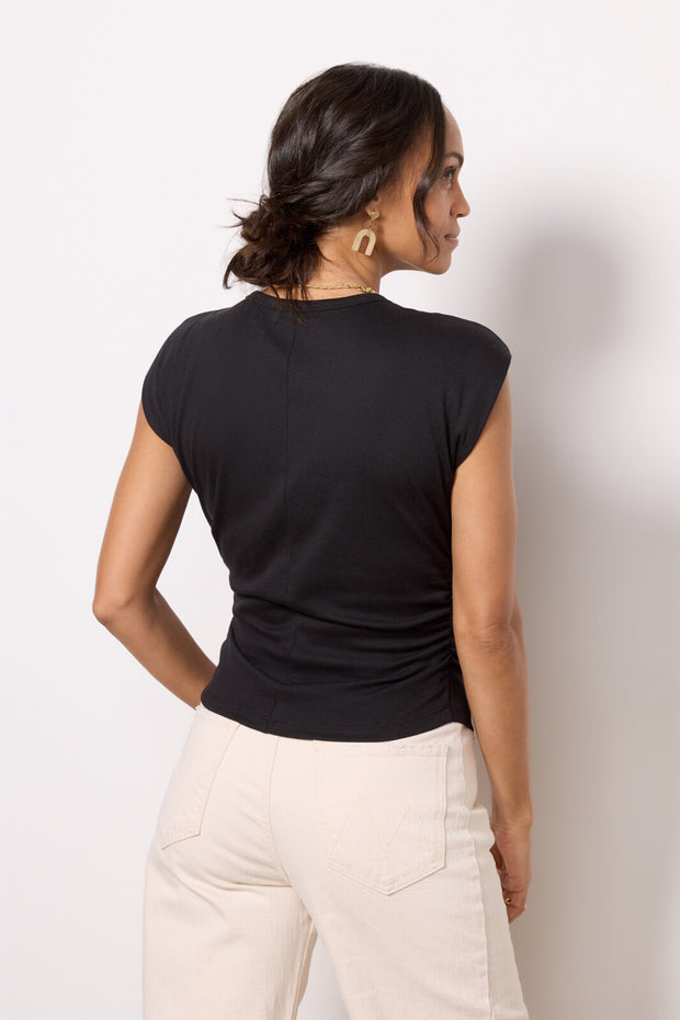 joni crew neck power shoulder top