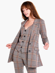 sketched plaid knit blazer