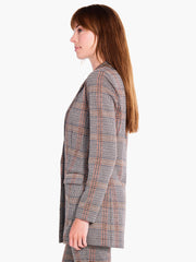 sketched plaid knit blazer