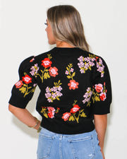 short sleeve flower sweater