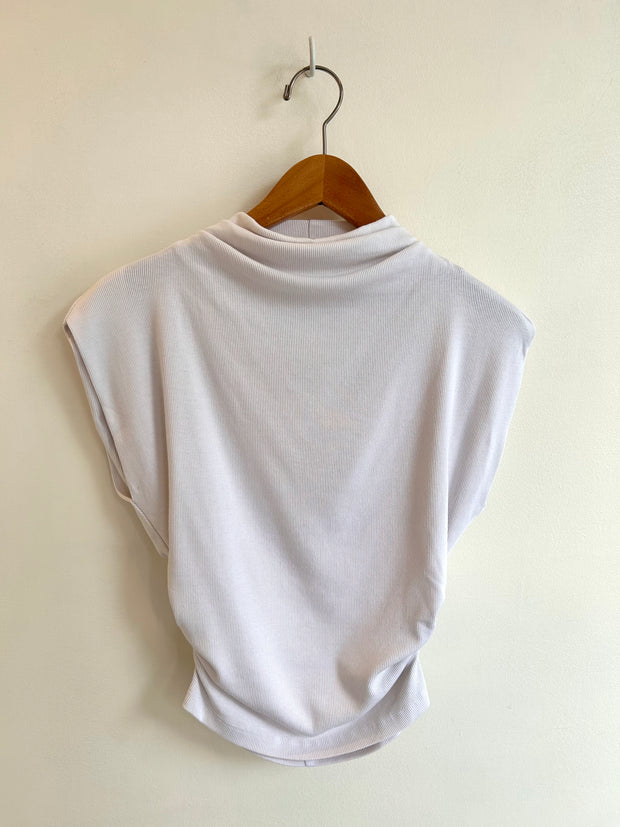 amara mock neck power shoulder top